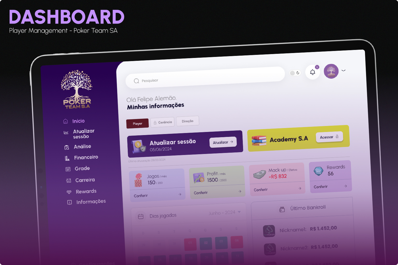 Poker Team SA — Dashboard — Player Management